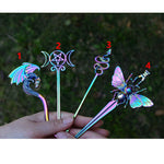 Pagan Psychedelic Witch Hair Sticks Dragon Pentagram Snkae Butterfly Bee Hairpin Gothic Magic Wiccan Jewelry For Women Gift