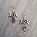 Pentagram Triple Moon Purple Stone Earrings Natural Stone Wicca Witchy Witch Magic Pagan Gothic 2020 Fashion Women Gift New