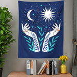 Psychedelic Moon Phase Tapestry Flower Witchcraft Hand Wall Hanging Tapestry Star Print Tarot Throw Blanket Home Decor