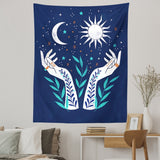 Psychedelic Moon Phase Tapestry Flower Witchcraft Hand Wall Hanging Tapestry Star Print Tarot Throw Blanket Home Decor