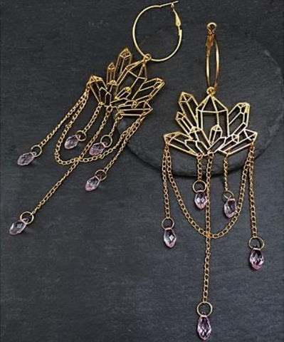 Quartz Hoops Earrings,Aura Protection,gothic Handmade Statement Earrings