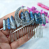 Quartz Jewelry Advanced Handmade Hair Comb Natural Citrine Amethyst White Crystal Moon Star Crystal