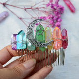 Quartz Jewelry Advanced Handmade Hair Comb Natural Citrine Amethyst White Crystal Moon Star Crystal