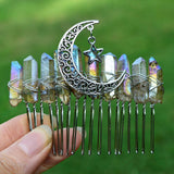 Quartz Jewelry Advanced Handmade Hair Comb Natural Citrine Amethyst White Crystal Moon Star Crystal