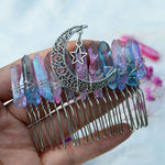 Quartz Jewelry Advanced Handmade Hair Comb Natural Citrine Amethyst White Crystal Moon Star Crystal