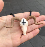 Ram Skull Pendant Necklace 3D Printed,Occult Baphomet Wicca Evil Goat Skull Necklace- Horned Devil Punk Gothic