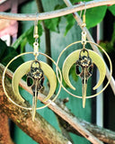 Raven Skull Earrings / Moon Earrings / Bohemian Inspired / Rustic Earthy Jewelry / Bird Bone Jewelry / Hoop Earrings