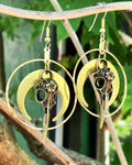 Raven Skull Earrings / Moon Earrings / Bohemian Inspired / Rustic Earthy Jewelry / Bird Bone Jewelry / Hoop Earrings