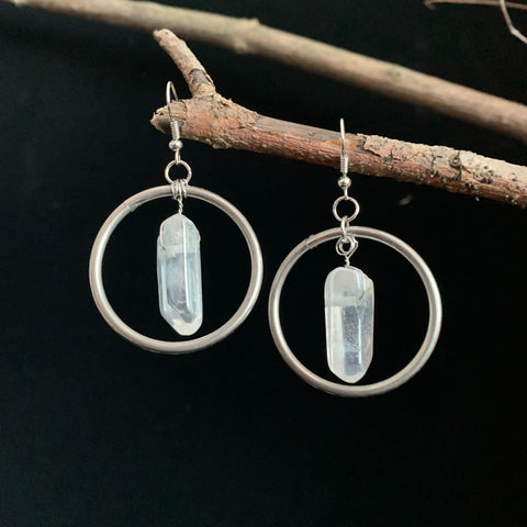 Raw Crystal Earrings Stainless Steel Big Ring A Gift from Nature Wicca Accessories Gift
