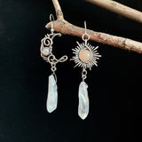 Raw Crystal Sun Moon Inlaid Moonstone Earrings Stainless Steel Big Ring A Gift from Nature Wicca Accessories Gift