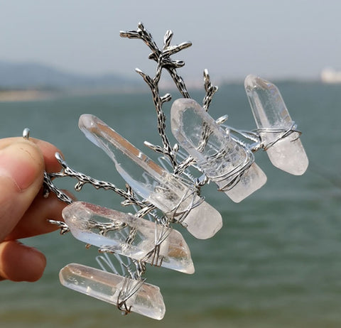 Raw crystal hair comb branch antler branch hair fork hairpin witch bridal party wicca jewelry hair accessory wedding gift