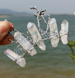 Raw crystal hair comb branch antler branch hair fork hairpin witch bridal party wicca jewelry hair accessory wedding gift