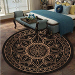 Retro Black And Gold Flowers Round Carpet Lotus Chair Floor Mat Soft Carpets For Living Room Anti-slip Rug Bedroom Decor Carpet