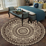 Retro Black And Gold Flowers Round Carpet Lotus Chair Floor Mat Soft Carpets For Living Room Anti-slip Rug Bedroom Decor Carpet