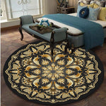 Retro Black And Gold Flowers Round Carpet Lotus Chair Floor Mat Soft Carpets For Living Room Anti-slip Rug Bedroom Decor Carpet