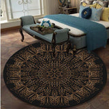 Retro Black And Gold Flowers Round Carpet Lotus Chair Floor Mat Soft Carpets For Living Room Anti-slip Rug Bedroom Decor Carpet