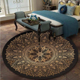 Retro Black And Gold Flowers Round Carpet Lotus Chair Floor Mat Soft Carpets For Living Room Anti-slip Rug Bedroom Decor Carpet