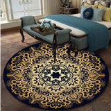 Retro Black And Gold Flowers Round Carpet Lotus Chair Floor Mat Soft Carpets For Living Room Anti-slip Rug Bedroom Decor Carpet