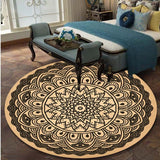 Retro Black And Gold Flowers Round Carpet Lotus Chair Floor Mat Soft Carpets For Living Room Anti-slip Rug Bedroom Decor Carpet