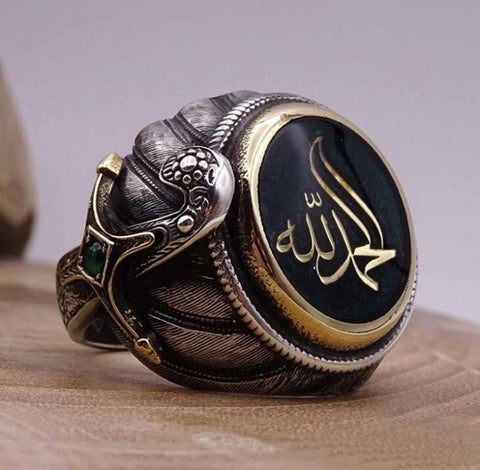 Retro Style Two Tone Saudi Star Ring Mysterious Exaggerated Men Ring Jewelry