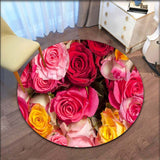 Rose Flower Printed Soft Fabric Round Floor Mat Carpet Room Area Bedroom Rug