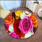 Rose Flower Printed Soft Fabric Round Floor Mat Carpet Room Area Bedroom Rug