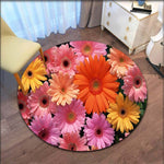 Rose Flower Printed Soft Fabric Round Floor Mat Carpet Room Area Bedroom Rug