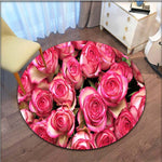 Rose Flower Printed Soft Fabric Round Floor Mat Carpet Room Area Bedroom Rug