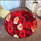Rose Flower Printed Soft Fabric Round Floor Mat Carpet Room Area Bedroom Rug
