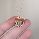 Round Forest Mountain Pendant Necklace Pine Tree Charm Chain Women Girl Necklaces Fashion Jewelry Accessories Statement Necklace