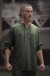 Medieval Viking Pirate Linen Top Shirt Costume Renaissance Mens Nordic Retro T-shirt Beard Cosplay Tee Lace-Up For Adult Belted