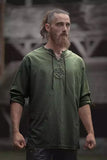 Medieval Viking Pirate Linen Top Shirt Costume Renaissance Mens Nordic Retro T-shirt Beard Cosplay Tee Lace-Up For Adult Belted