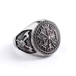 Vintage  Compass Nordic Viking Axe Ring Male Norse Mythology Jewelry