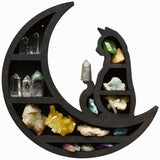 Cat In The Moon Crystal Wooden Shelf Cat Crystal Essential Oil Display Wall Shelf For Storage Living Room Bedroom Home Decor