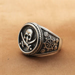 Vintage Viking Stamp Double Knife Skull Ring