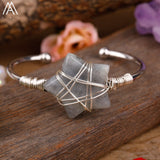 Wire Wrapped Gemstone Stars Beads Silver Copper Wristband Bangle