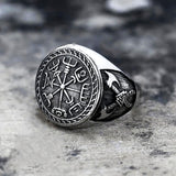 Vintage  Compass Nordic Viking Axe Ring Male Norse Mythology Jewelry