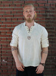 Medieval Viking Pirate Linen Top Shirt Costume Renaissance Mens Nordic Retro T-shirt Beard Cosplay Tee Lace-Up For Adult Belted