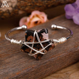 Wire Wrapped Gemstone Stars Beads Silver Copper Wristband Bangle