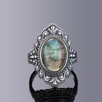 Vintage Oval Natural Labradorite Rings For Women Silver Ring Jewelry Finger Ring Gemstone Rings