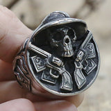 Vintage Cowboy Double Gun Skull Ring