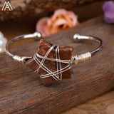 Wire Wrapped Gemstone Stars Beads Silver Copper Wristband Bangle