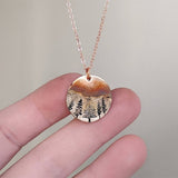 Round Forest Mountain Pendant Necklace Pine Tree Charm Chain Women Girl Necklaces Fashion Jewelry Accessories Statement Necklace