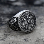 Vintage  Compass Nordic Viking Axe Ring Male Norse Mythology Jewelry