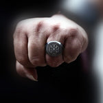 Vintage  Compass Nordic Viking Axe Ring Male Norse Mythology Jewelry