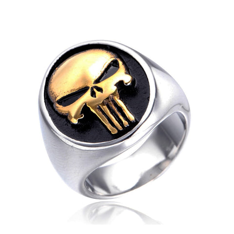 Mens Gold/Silver Color Stainless Steel Punisher Skull Rings