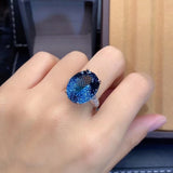 Natural London Blue Topaz Gemstone Trendy Ring for Women Real 925 Sterling Silver