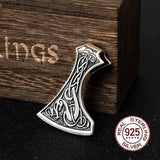 S925 Sterling Silver Norse Dragon Viking Axe Pendant Necklace With Cow Leather Necklace And Keel And Wood Box As Gift - Necklaces