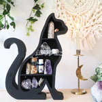 Cat In The Moon Crystal Wooden Shelf Cat Crystal Essential Oil Display Wall Shelf For Storage Living Room Bedroom Home Decor