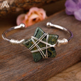 Wire Wrapped Gemstone Stars Beads Silver Copper Wristband Bangle